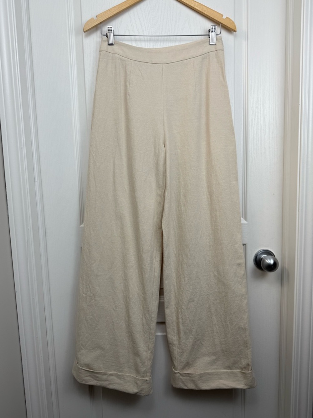 Oak + Fort Wide Leg Cuffed Trouser Pants Size 8 Cream - Picture 2 of 7